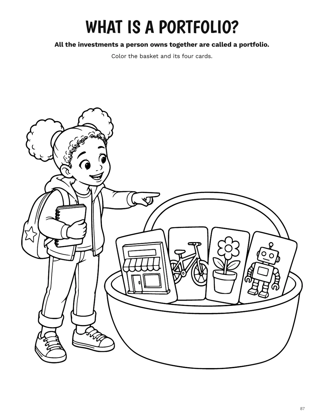 A Smart Money Kids coloring activity about diversification